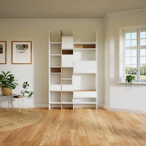 Bücherregal Weiß - Modernes Regal für Bücher: Schubladen in Weiß & Türen in Weiß - 154 x 252 x 34 cm, konfigurierbar