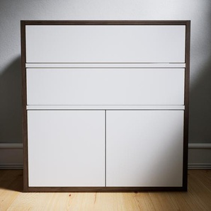 Bücherregal Weiß - Modernes Regal für Bücher: Schubladen in Weiß & Türen in Weiß - 77 x 79 x 34 cm, konfigurierbar
