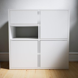 Kommode Weiß - Lowboard: Schubladen in Weiß & Türen in Weiß - Hochwertige Materialien - 79 x 79 x 34 cm, konfigurierbar