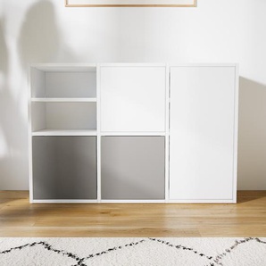 Kommode Weiß - Design-Lowboard: Türen in Grau - Hochwertige Materialien - 118 x 79 x 34 cm, Selbst zusammenstellen