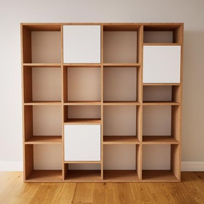 Bücherregal Weiß - Modernes Regal für Bücher: Türen in Weiß - 156 x 156 x 34 cm, Individuell konfigurierbar