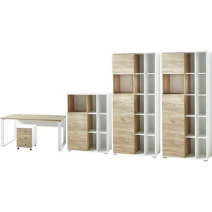 Büromöbel-Set GERMANIA GW-Lioni Arbeitsmöbel-Sets weiß (weiß, navarra, eiche, nachbildung) Büromöbel-Sets