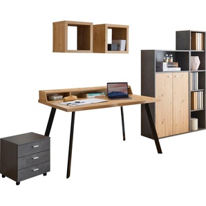 Büromöbel-Set MÄUSBACHER Big System Office Arbeitsmöbel-Sets grau (asteiche, schwarzstahl, graphit) Büromöbel-Sets
