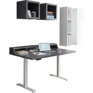 Büromöbel-Set MÄUSBACHER Big System Office Arbeitsmöbel-Sets grau (weiß matt, graphit) Büromöbel-Sets Schreibtisch höhenverstellbar