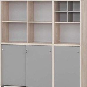 Büromöbel-Set SCHILDMEYER Serie 400 Arbeitsmöbel-Sets bunt (sandeichefarben, platingrau) Büromöbel-Sets bestehend aus 2 Regalen, Schränken, 1 Regalkreuz