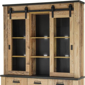 Buffet HOME AFFAIRE SHERWOOD Schränke Gr. B/H/T: 133 cm x 201 cm x 38 cm, 4 St., braun (old style hell dekor) Holz Dekor, mit Scheunentorbeschlag und Apothekergriffen, Breite 133cm Bestseller