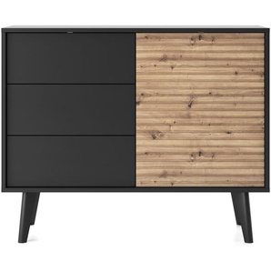 Canelado Sideboard mit Holzlamellen - CS104 - Artisan + Schwarz + Schubladen