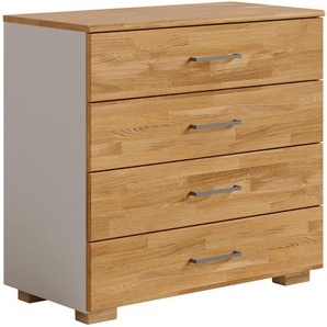 Cantus Kommode, Grau, Eiche, Metall, Eiche, massiv, 4 Schubladen, 80x80x42 cm, Typenauswahl, Beimöbel erhältlich, stehend, Wohnzimmer, Kommoden & Sideboards, Kommoden