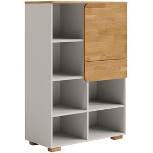 Cantus Regal, Grau, Eiche, Holzwerkstoff, Eiche, massiv, 6 Fächer, 1 Schubladen, 85x126x42 cm, Beimöbel erhältlich, stehend, Arbeitszimmer, Büroregale, Bücherregale