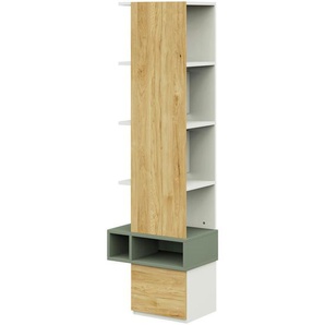 Cantus Standregal Switch, Weiß, Salbeigrün, Hickory, Holzwerkstoff, 3 Fächer, 55x178.8x36 cm, Made in Germany, Arbeitszimmer, Büroregale, Bücherregale