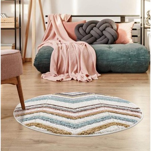 Carpet City Hochflor-Teppich Focus 3009, rund, Höhe: 20 mm, besonders weich, Zickzack/ Chevron Optik, 3D-Effekt