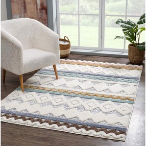 Carpet City Hochflor-Teppich Focus 3013, rechteckig, Höhe: 20 mm, Boho-Teppich, besonders weich, 3D-Effekt