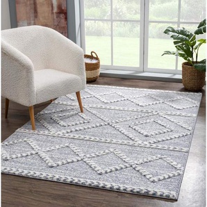 Carpet City Hochflor-Teppich Focus 3022, rechteckig, Höhe: 20 mm, Boho-Teppich, besonders weich, Rauten Design, 3D-Effekt