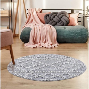 Carpet City Hochflor-Teppich Focus 3022, rund, Höhe: 20 mm, Boho-Teppich, besonders weich, Rauten Design, 3D-Effekt