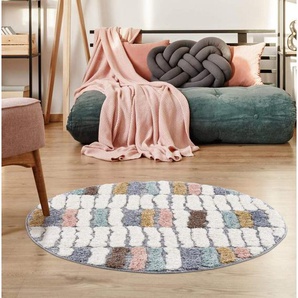 Carpet City Hochflor-Teppich Focus 3032, rund, Höhe: 20 mm, besonders weich, Modern, Bunt, 3D-Effekt