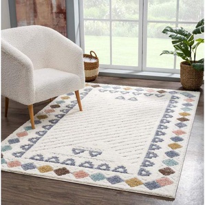 Carpet City Hochflor-Teppich Focus 3034, rechteckig, Höhe: 20 mm, Boho-Teppich mit Bordüre, bunt, besonders weich, 3D-Effekt