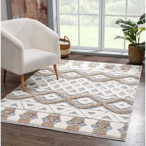 Carpet City Hochflor-Teppich Focus 3050, rechteckig, Höhe: 20 mm, Boho-Teppich, besonders weich, 3D-Effekt, Rauten Design