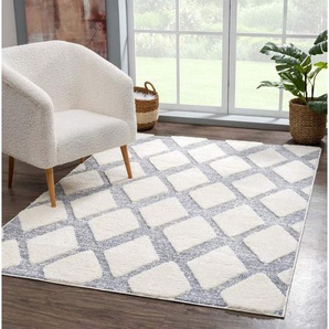 Carpet City Hochflor-Teppich Focus 4497, rechteckig, Höhe: 20 mm, besonders weich, Rauten-Optik, 3D-Effekt