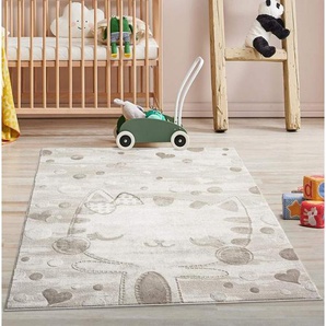 Carpet City Kinderteppich MARA720, rechteckig, Höhe: 11 mm, Kinderzimmer Teppich Tiere Beige Spielzimmer