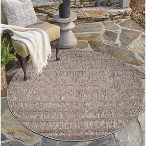 Carpet City Teppich In-& Outdoorteppich Santorini 411, 3D-Effekt, Boho-Optik, rund, Höhe: 5 mm, Wetterfest & UV-beständig für Terrasse, Balkon, Küche, Flur