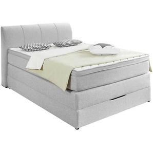 Carryhome Boxspringbett, Silber, Textil, H2 + H3, 7-Zonen, Höhe ca. 20 cm, 140x200 cm, Topper durchgehend, Schlafzimmer, Betten, Boxspringbetten