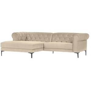 Carryhome Chesterfield-Ecksofa, Beige, Textil, Uni, 3-Sitzer, Ottomane links, L-Form, 260x155 cm, Typenauswahl, Stoffauswahl, seitenverkehrt erhältlich, Wohnzimmer, Sofas & Couches, Sofas, Chesterfield Sofas