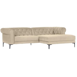 Carryhome Chesterfield-Ecksofa, Beige, Textil, Uni, 3-Sitzer, Ottomane rechts, L-Form, 260x155 cm, Typenauswahl, Stoffauswahl, seitenverkehrt erhältlich, Wohnzimmer, Sofas & Couches, Sofas, Chesterfield Sofas