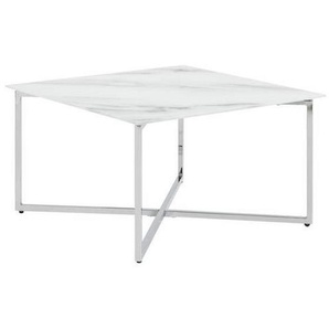 Carryhome Couchtisch, Weiß, Chrom, Metall, Glas, quadratisch, eckig, 80x45x80 cm, Wohnzimmer, Wohnzimmertische, Couchtische, Glas-Couchtische