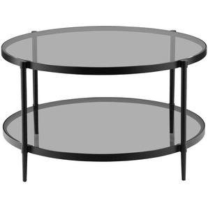 Carryhome Couchtisch, Grau, Schwarz, Metall, Glas, rund, Rundrohr, 80x42.5x80 cm, einfacher Aufbau, Wohnzimmer, Wohnzimmertische, Couchtische, Glas-Couchtische