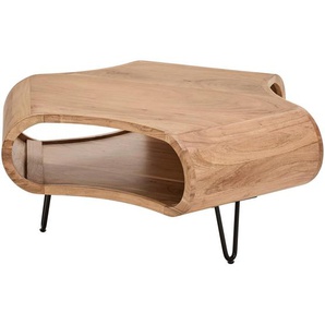 Carryhome Couchtisch, Schwarz, Akazie, Holz, Metall, Akazie, vollmassiv, Holz, sechseckig, Haarnadel, 95x39x95 cm, Stauraum, offenes Fach, einfacher Aufbau, Wohnzimmer, Wohnzimmertische, Couchtische, Couchtische mit Stauraum