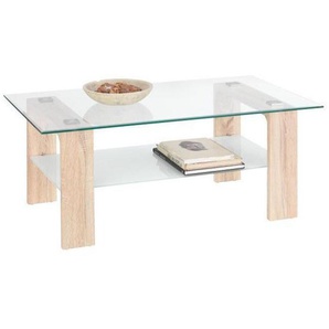 Carryhome Couchtisch, Weiß, Sonoma Eiche, Glas, Holzwerkstoff, rechteckig, eckig, 65x45x110 cm, Wohnzimmer, Wohnzimmertische, Couchtische, Glas-Couchtische