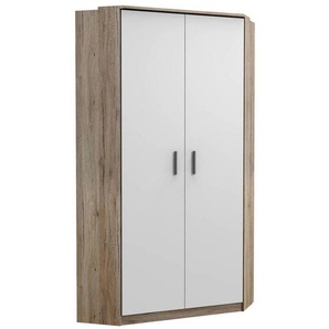 Carryhome Eckkleiderschrank, Weiß, Eiche San Remo, Holzwerkstoff, 8 Fächer, 95x199x95 cm, Made in Germany, Typenauswahl, Beimöbel erhältlich, umfangreiches Zubehör in verschiedenen Holzdekoren erhältlich, Kinder- & Jugendzimmer, Jugendmöbel,