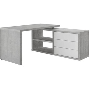 Carryhome Eckschreibtisch, Grau, Weiß Hochglanz, Metall, 3 Schubladen, Wange, 150x74x140 cm, ISO 9001, Fsc, Arbeitszimmer, Schreibtische, Eckschreibtische