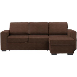 Carryhome Ecksofa, Braun, Textil, Uni, 3-Sitzer, Ottomane rechts, seitenverkehrt montierbar, L-Form, 244x157 cm, Schlafen auf Sitzhöhe, Rücken echt, Wohnzimmer, Sofas & Couches, Wohnlandschaften, Ecksofas