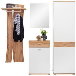 Carryhome Garderobe, Weiß, Eiche, Holzwerkstoff, 4-teilig, 1 Schubladen, 205x205x40 cm, Garderobe, Garderoben-Sets