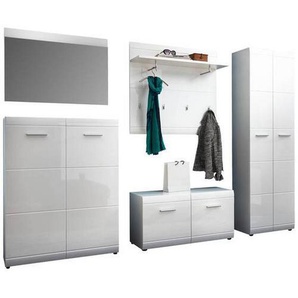 Carryhome Garderobe Adana, Weiß, Holzwerkstoff, 5-teilig, 275x200x39 cm, Garderobe, Garderoben-Sets