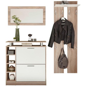 Carryhome Garderobe, Weiß, Sonoma Eiche, Holzwerkstoff, 4-teilig, 155x190x25 cm, Garderobe, Garderoben-Sets