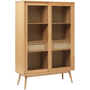 Carryhome Highboard, Eiche, Natur, Naturmaterialien, Holzwerkstoff, Glas, furniert, 2 Fächer, 2 Schubladen, 90x160x45 cm, Beimöbel erhältlich, stehend, Wohnzimmer, Kommoden & Sideboards, Highboards