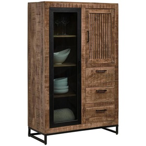 Carryhome Highboard, Natur, Hellbraun, Metall, Mangoholz, massiv, Holz, 4 Fächer, 3 Schubladen, 90x142x40 cm, Beimöbel erhältlich, stehend, handgemacht, Wohnzimmer, Kommoden & Sideboards, Highboards