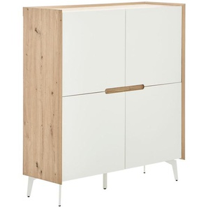 Carryhome Highboard, Weiß, Eiche Artisan, Metall, Holzwerkstoff, 6 Fächer, 110x124x40 cm, Bsci, Beimöbel erhältlich, stehend, Wohnzimmer, Kommoden & Sideboards, Highboards