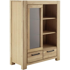 Carryhome Highboard, Wildeiche, Holzwerkstoff, Wildeiche, massiv, 4 Fächer, 2 Schubladen, 109x140x45 cm, Typenauswahl, Beimöbel erhältlich, stehend, Wohnzimmer, Kommoden & Sideboards, Highboards