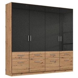 Carryhome Kleiderschrank, Dunkelgrau, Eiche Artisan, Holzwerkstoff, 2 Fächer, 8 Schubladen, 181x197x54 cm, Blauer Engel, Goldenes M, Made in Germany, Typenauswahl, umfangreiches Zubehör erhältlich, in verschiedenen Größen und Holzdekoren erhältlich,