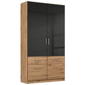 Carryhome Kleiderschrank, Dunkelgrau, Eiche Artisan, Kunststoff, 4 Schubladen, 91x197x54 cm, Blauer Engel, Goldenes M, Made in Germany, Typenauswahl, umfangreiches Zubehör erhältlich, in verschiedenen Größen und Holzdekoren erhältlich, Schlafzimmer,