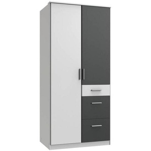 Carryhome Kleiderschrank, Graphit, Weiß, Holzwerkstoff, 3 Fächer, 3 Schubladen, 91x199x58 cm, Made in Germany, Typenauswahl, Beimöbel erhältlich, umfangreiches Zubehör in verschiedenen Größen Holzdekoren erhältlich, Kinder- & Jugendzimmer, Jugendmöbel,