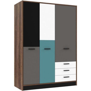 Carryhome Kleiderschrank, Grau, Grün, Schwarz, Weiß, Eiche, Kunststoff, 3 Fächer, 3 Schubladen, 144x200x60 cm, Beimöbel erhältlich, in verschiedenen Holzdekoren erhältlich, Kinder- & Jugendzimmer, Kindermöbel, Kinderkleiderschränke