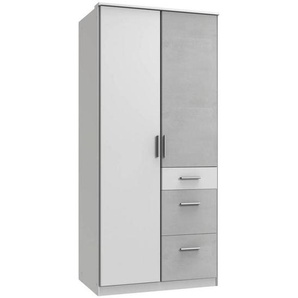 Carryhome Kleiderschrank, Grau, Weiß, Holzwerkstoff, Betonoptik, 3 Fächer, 3 Schubladen, 91x199x58 cm, Made in Germany, Typenauswahl, Beimöbel erhältlich, umfangreiches Zubehör in verschiedenen Größen Holzdekoren erhältlich, Kinder- & Jugendzimmer,