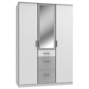 Carryhome Kleiderschrank, Grau, Weiß, Kunststoff, Betonoptik, 5 Fächer, 3 Schubladen, 135x199x58 cm, Made in Germany, Typenauswahl, Beimöbel erhältlich, umfangreiches Zubehör in verschiedenen Größen Holzdekoren erhältlich, Schlafzimmer, Kleiderschränke,