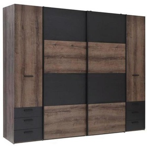 Carryhome Kleiderschrank, Schwarz, Eiche, Kunststoff, 8 Fächer, 6 Schubladen, 270.3x223x61.2 cm, Beimöbel erhältlich, Schlafzimmer, Kleiderschränke, 4- türige Kleiderschränke