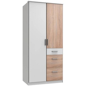 Carryhome Kleiderschrank, Weiß, Eiche, Holzwerkstoff, 3 Fächer, 3 Schubladen, 91x199x58 cm, Made in Germany, Typenauswahl, Beimöbel erhältlich, umfangreiches Zubehör in verschiedenen Größen Holzdekoren erhältlich, Kinder- & Jugendzimmer, Jugendmöbel,