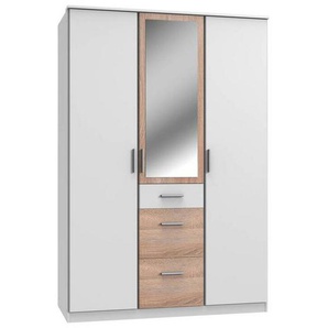 Carryhome Kleiderschrank, Weiß, Eiche, Kunststoff, 5 Fächer, 3 Schubladen, 135x199x58 cm, Made in Germany, Typenauswahl, Beimöbel erhältlich, umfangreiches Zubehör in verschiedenen Größen Holzdekoren erhältlich, Schlafzimmer, Kleiderschränke, 3- türige